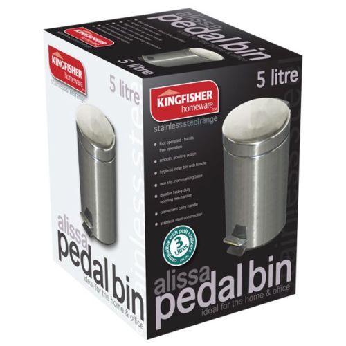 Kingfisher Stainless Steel Pedal Bin 5L Litre Ideal for Home and Office Use Kingfisher Stainless Steel Pedal Bin 5L Litre Ideal for Home and Office Use